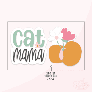 A graphic image of a cat paw holding flowers with cat mama beside it on a pink background.