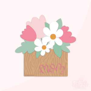A digital image of a Mother's Day box arrangement on a pink background.