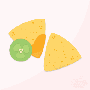 Digital image of two nacho chips. One dipped in cheese and jalapeno