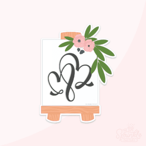 Graphic of a wedding easel with hearts