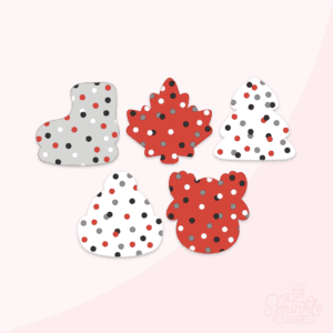 A digital image of red, white and grey Canada themed frosted crackers on a pink background.