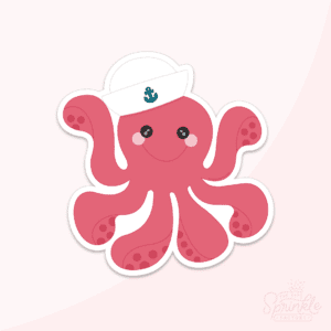 Image of a smiling red octopus wearing a sailors hat