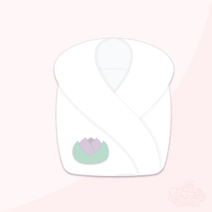 Clipart of a white spa robe folded with a purple flower