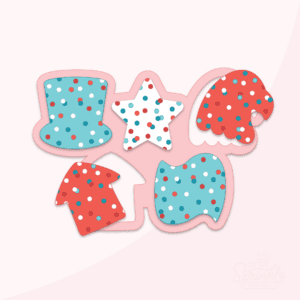 A digital image of red, white and blue patriotic themed frosted crackers on a pink background.