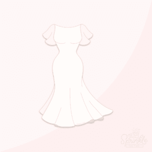 A graphic of a mermaid style wedding gown with ruffle sleeves