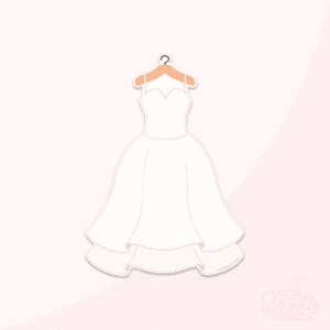 A graphic of a princess-inspired wedding gown hanging on a wooden hanger