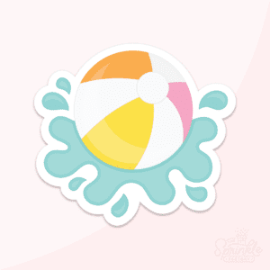 Clipart of a pink, orange and yellow beach ball splashing into water