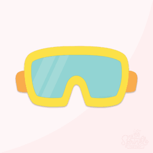 Clipart of swimming goggles with yellow trim and orange head strap