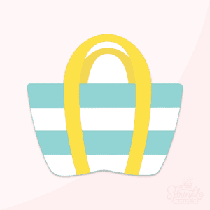 Clipart of blue and white striped pool tote with yellow handles