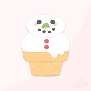 Clipart of a classic golden ice cream cone with a snowman that looks like a scoop of ice cream.